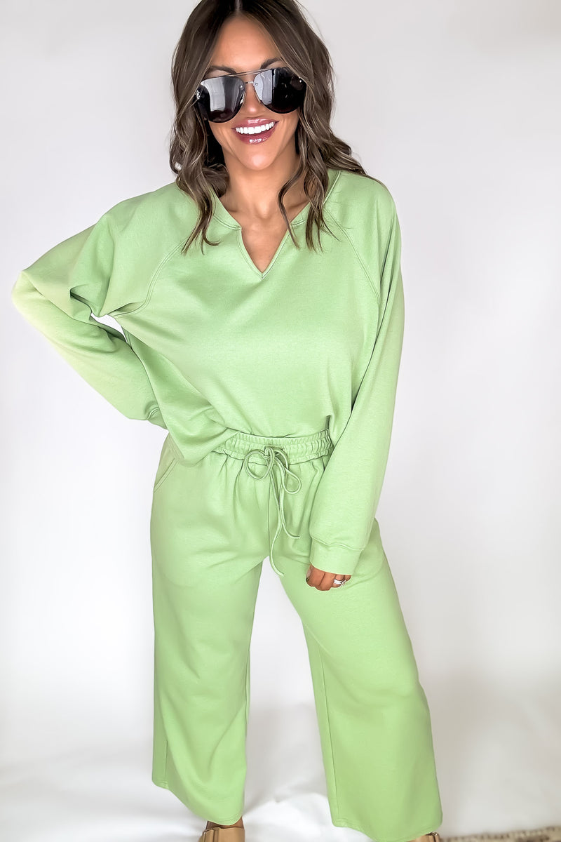 Relaxation Light Olive V-neck Sweatshirt