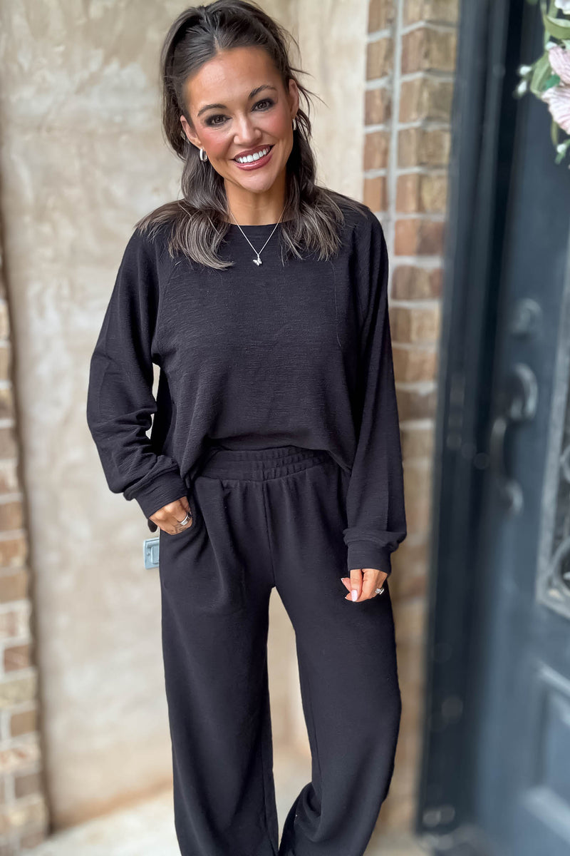 Rewrite Your Story Black Slub Long Sleeve Top