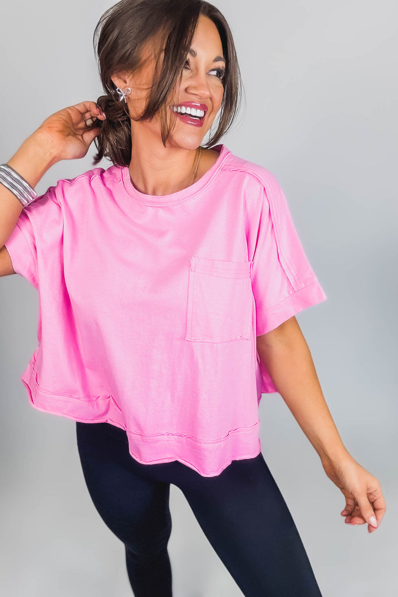 Exposed Candy Pink Seam Oversized Tee
