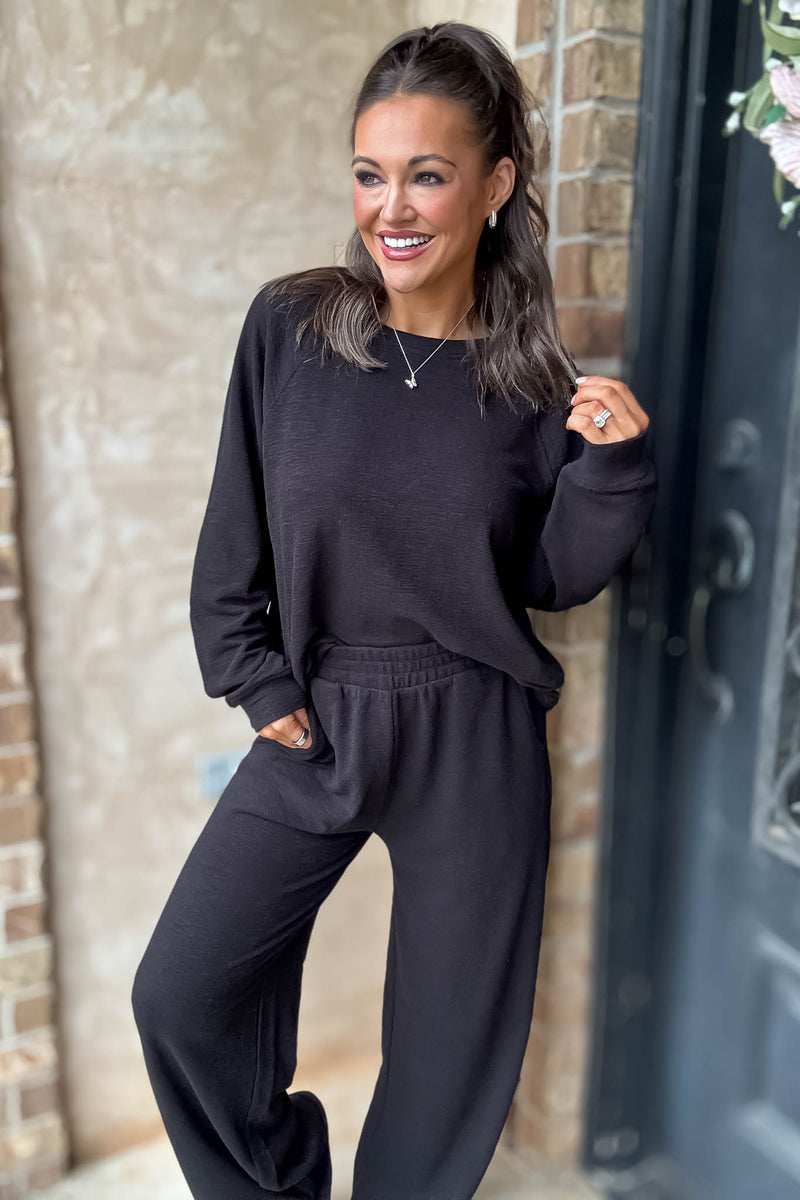 Rewrite Your Story Black Slub Long Sleeve Top