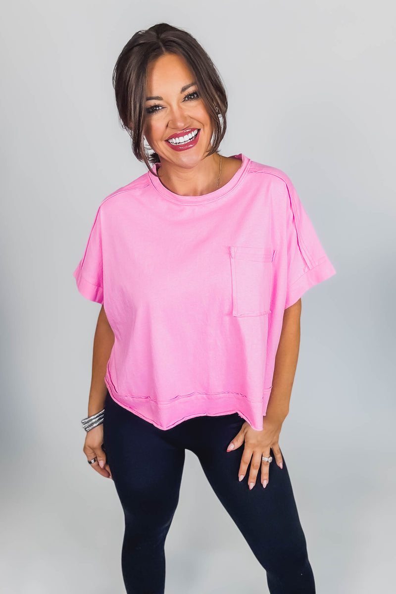 Exposed Candy Pink Seam Oversized Tee