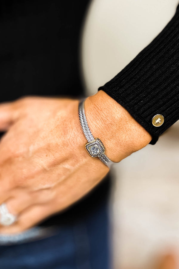 Cushion Cut Clear Double Cable Fashion Cuff Bracelet