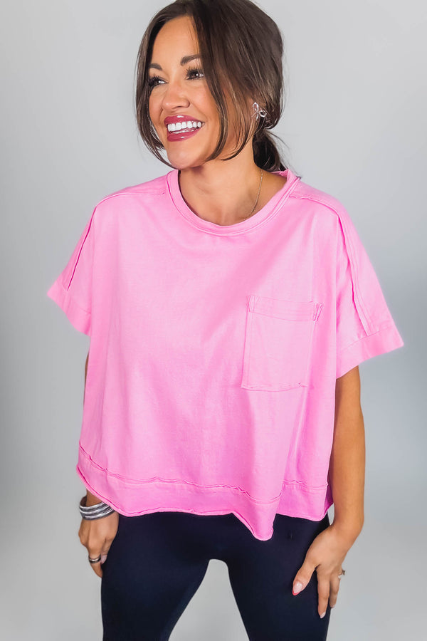 Exposed Candy Pink Seam Oversized Tee