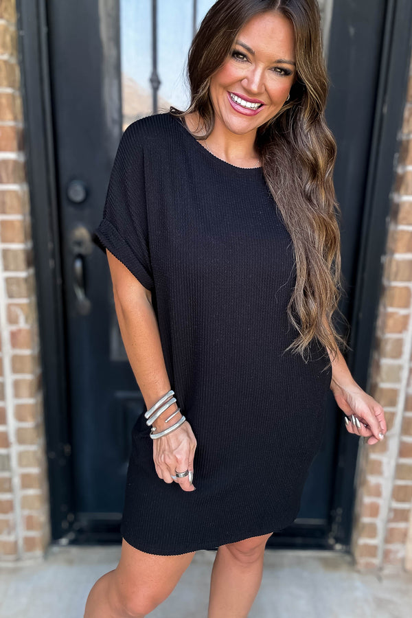 Ribbed Black Knit Dress