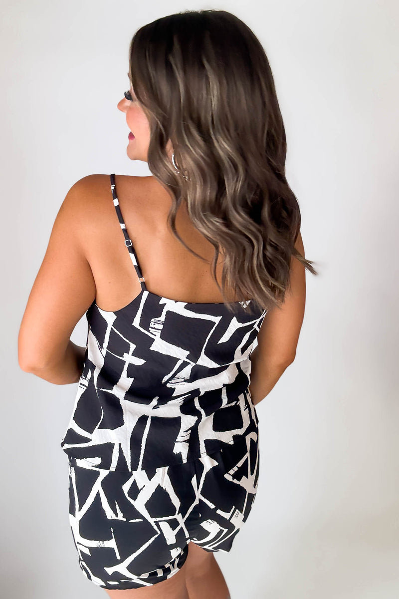 Vibrant Black And Ivory Print Cowl Neck Airflow Top