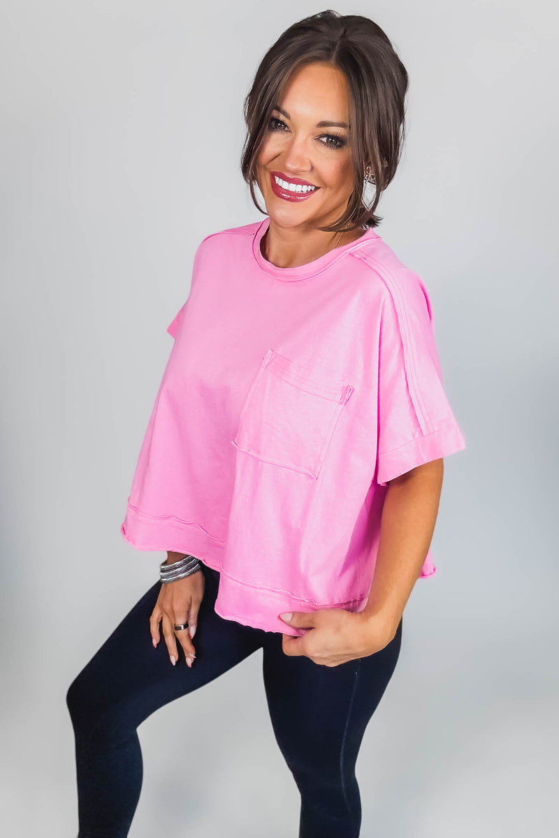 Exposed Candy Pink Seam Oversized Tee