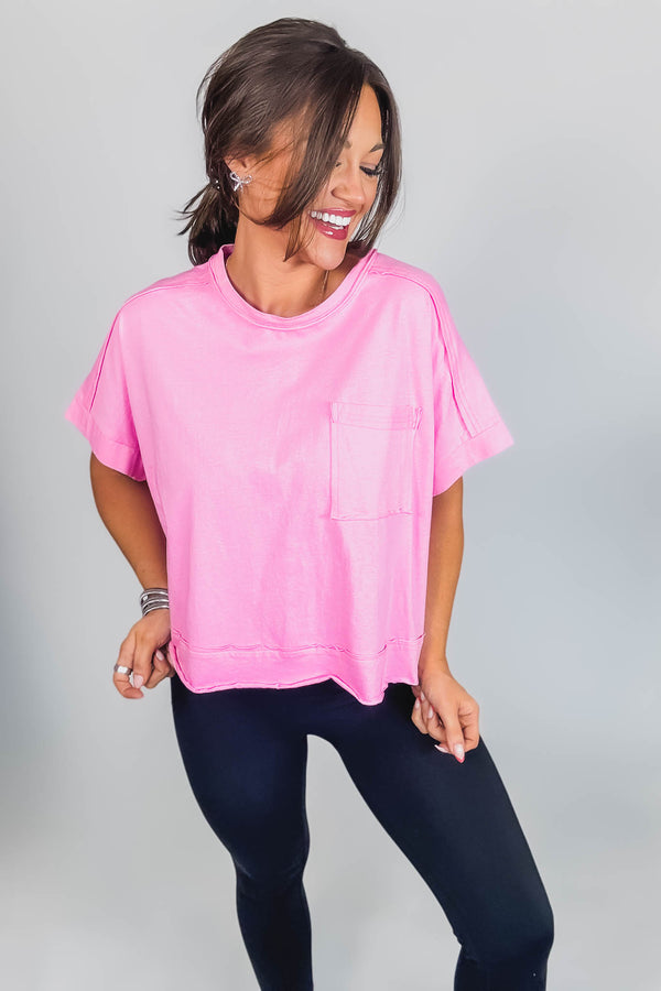 Exposed Candy Pink Seam Oversized Tee