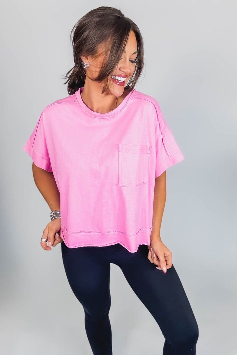 Exposed Candy Pink Seam Oversized Tee