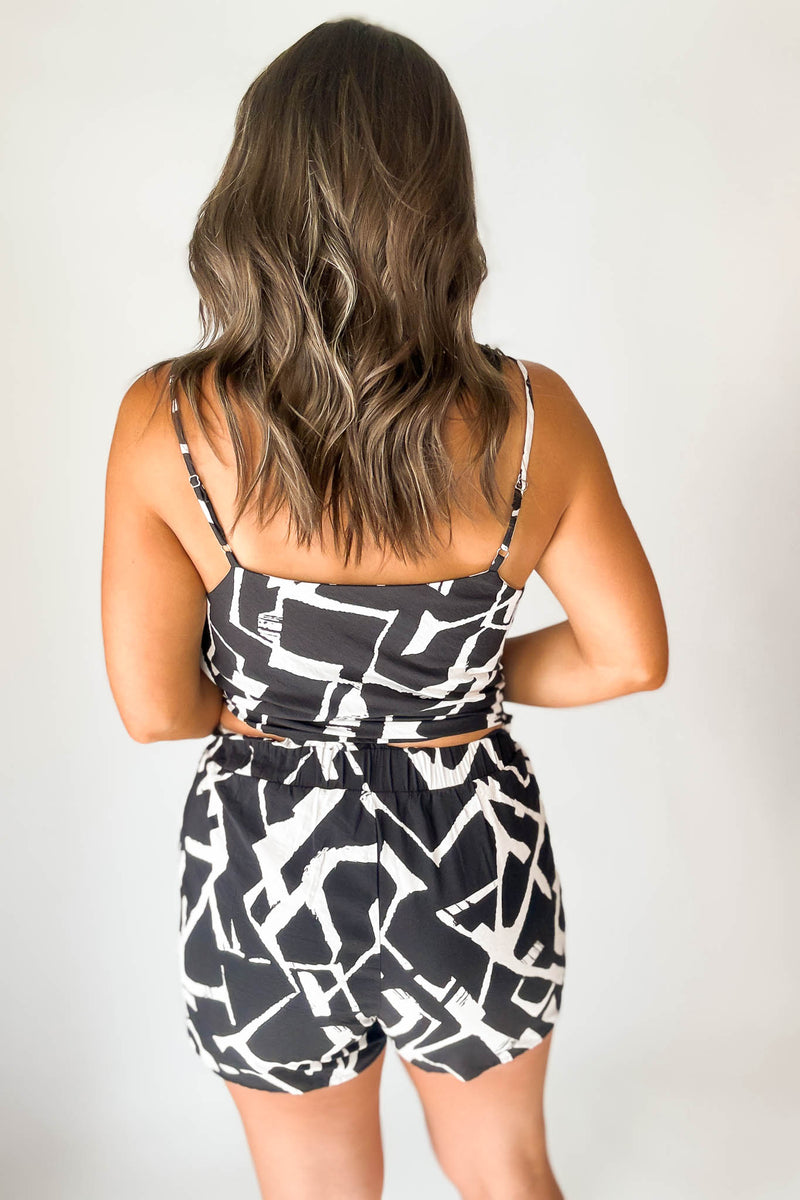 Vibrant Black And Ivory Print Airflow Shorts
