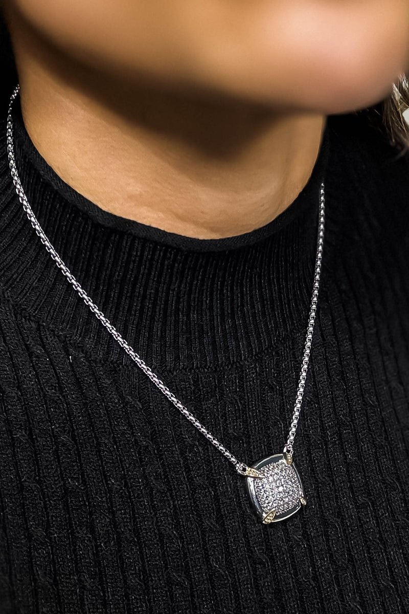 14K Gold Plated CZ Stone Paved Square Necklace