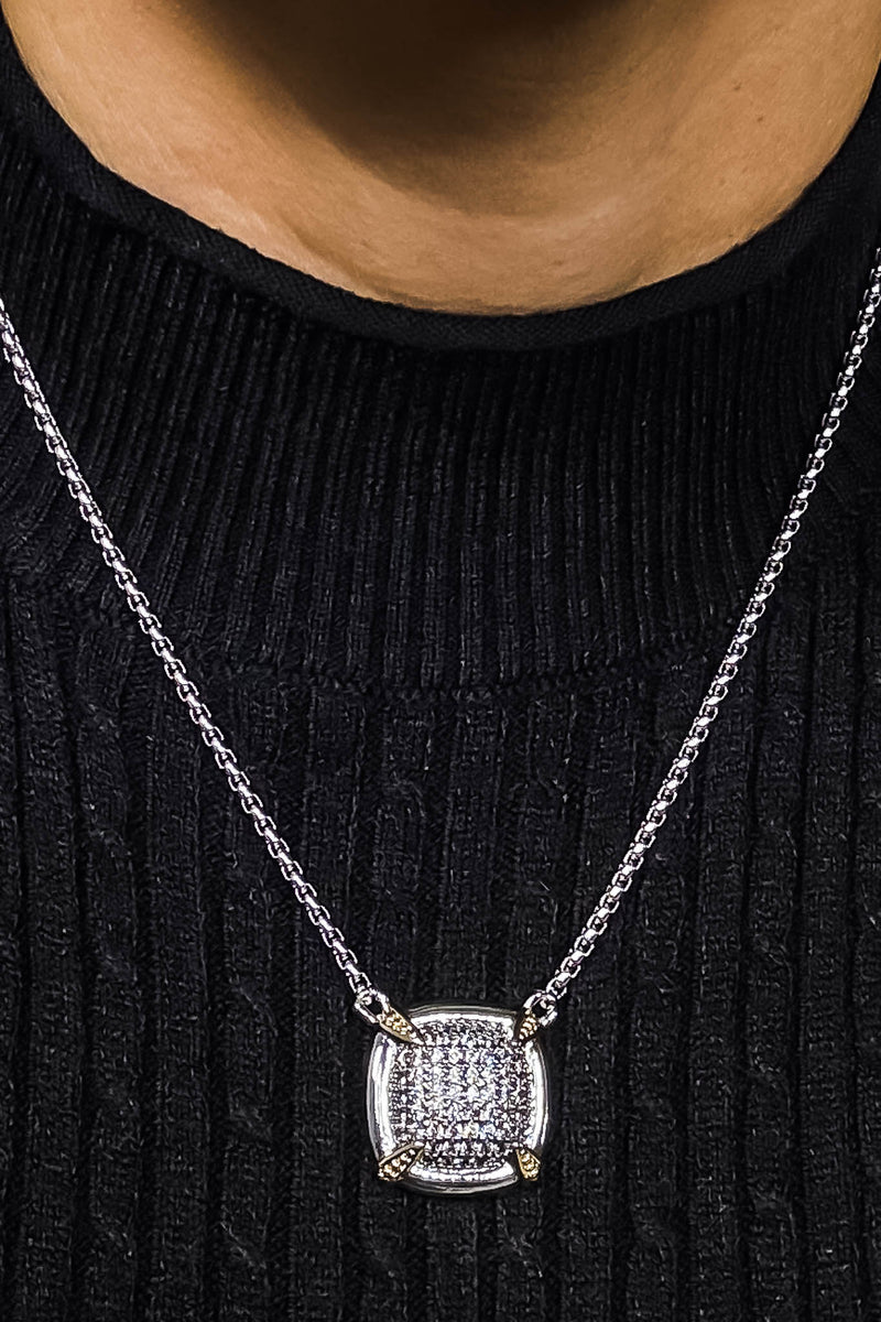 14K Gold Plated CZ Stone Paved Square Necklace