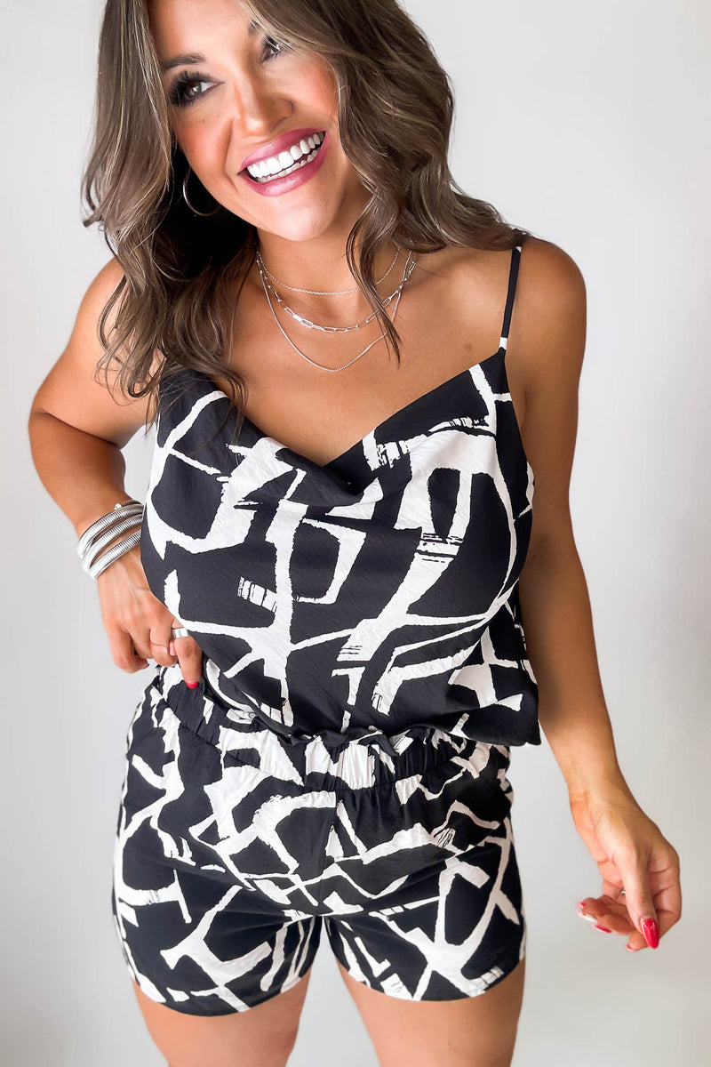 Vibrant Black And Ivory Print Airflow Shorts