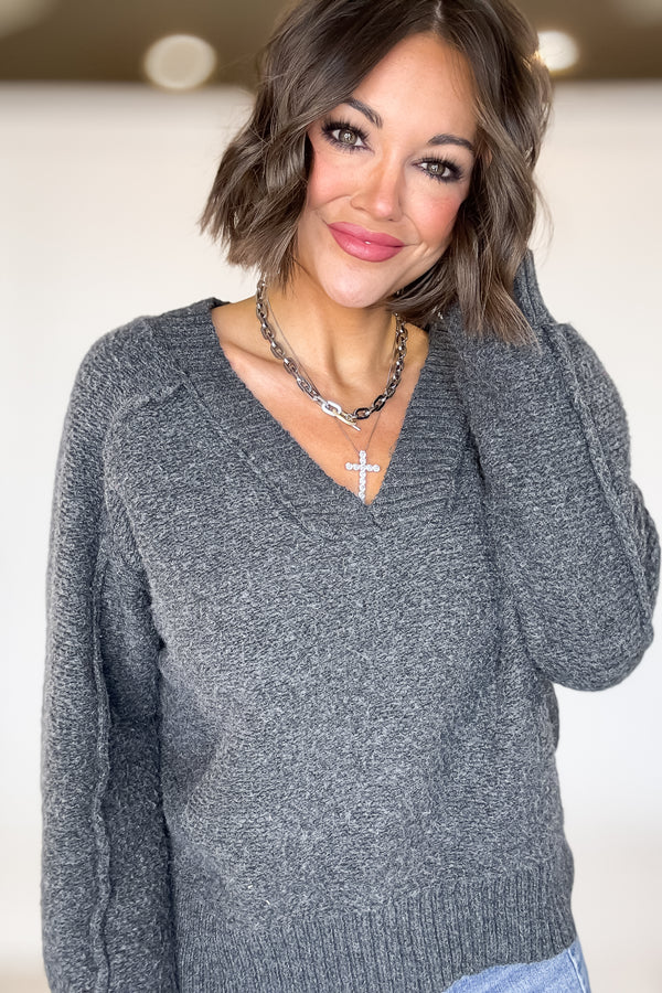Charcoal V Neck Pullover Sweater