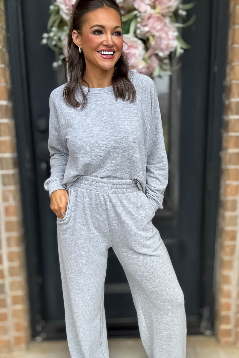 Rewrite Your Story Heather Grey Slub Long Sleeve Top