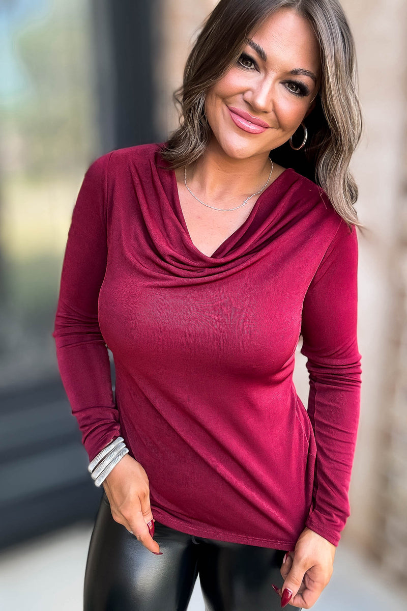 Burgundy Cowl Long Sleeve Top