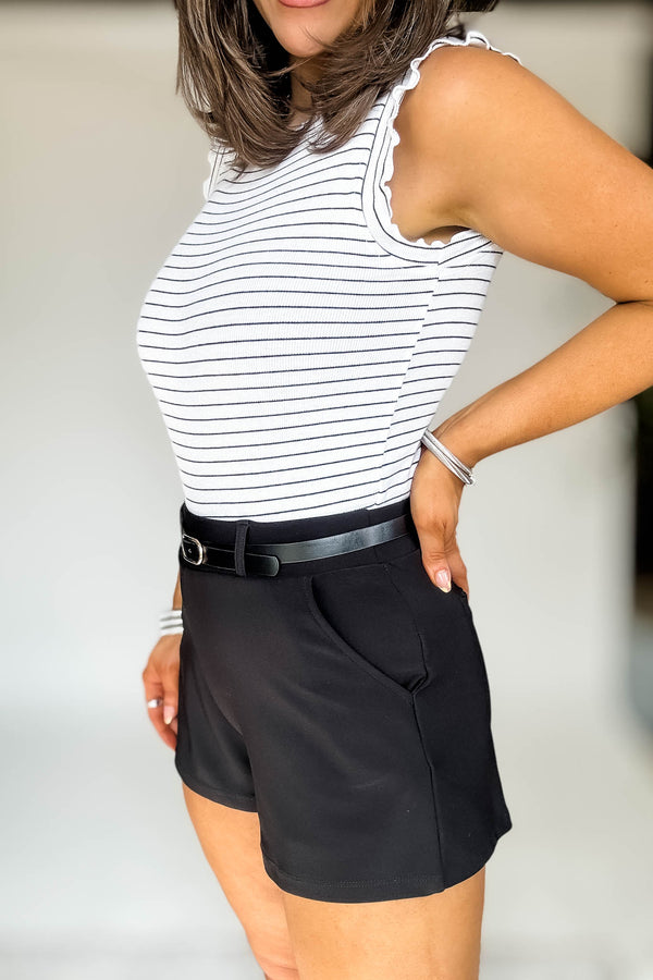 Scuba Pocket Black Shorts With Belt