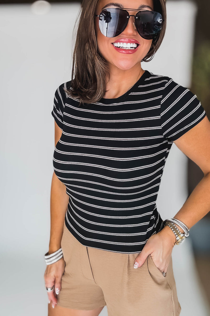 Black Ribbed Stripped Baby Tee