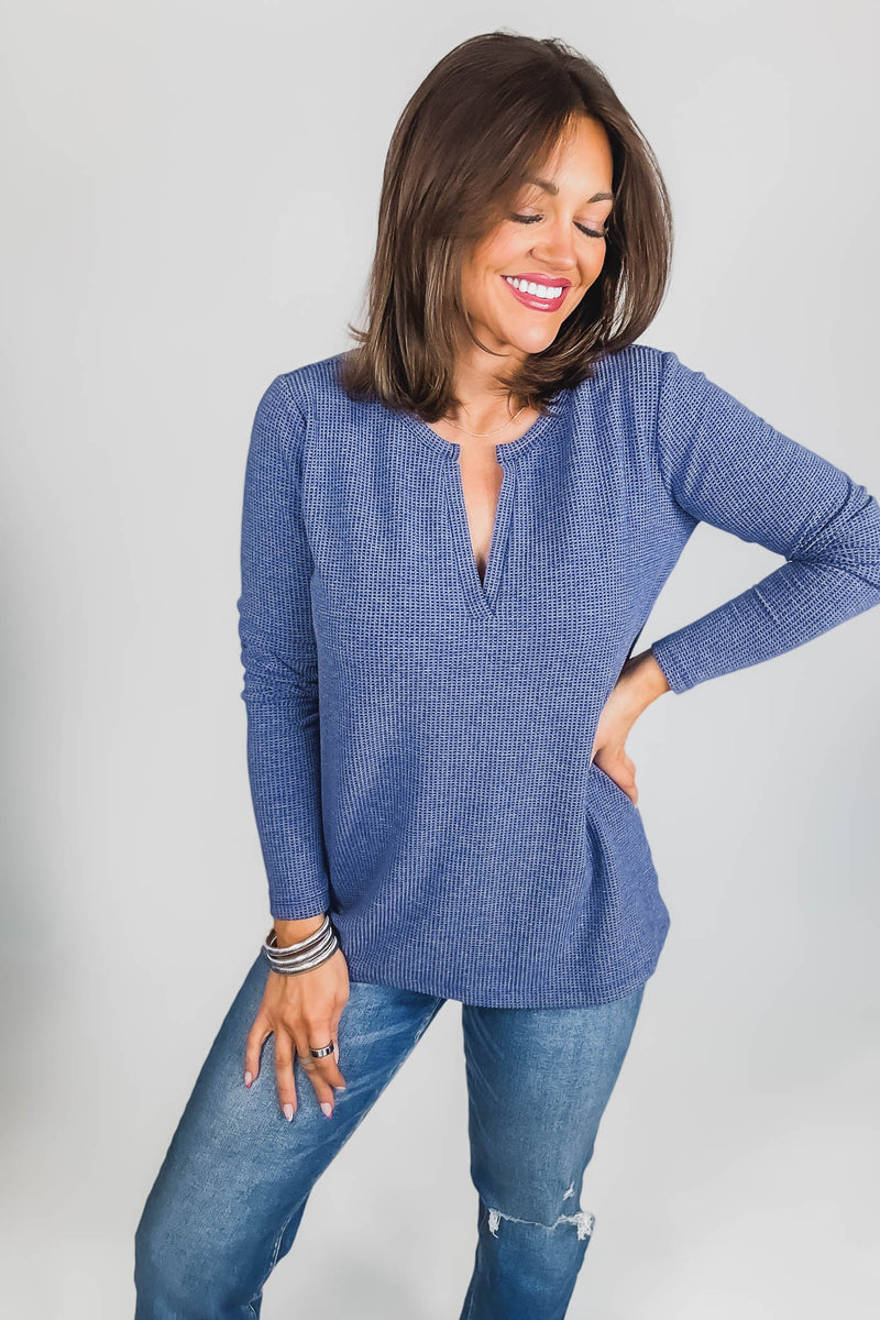 Long Sleeve Denim Baby Waffle Top