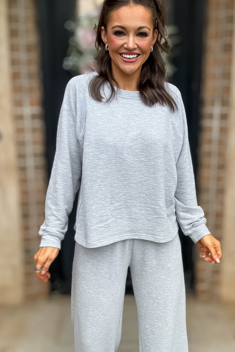Rewrite Your Story Heather Grey Slub Long Sleeve Top