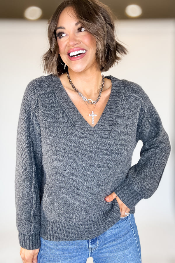 Charcoal V Neck Pullover Sweater