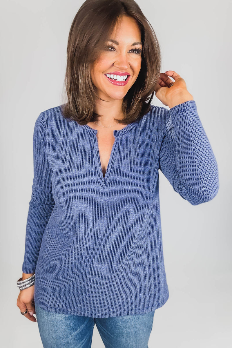 Long Sleeve Denim Baby Waffle Top
