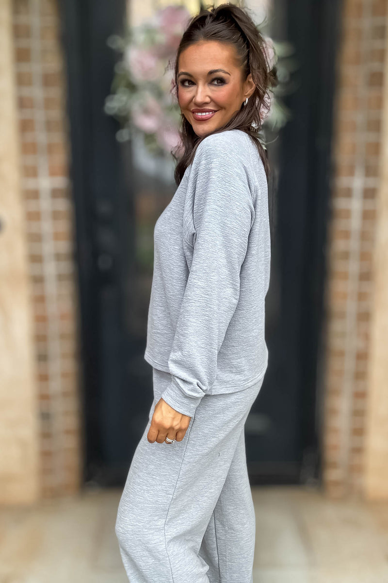 Rewrite Your Story Heather Grey Slub Long Sleeve Top