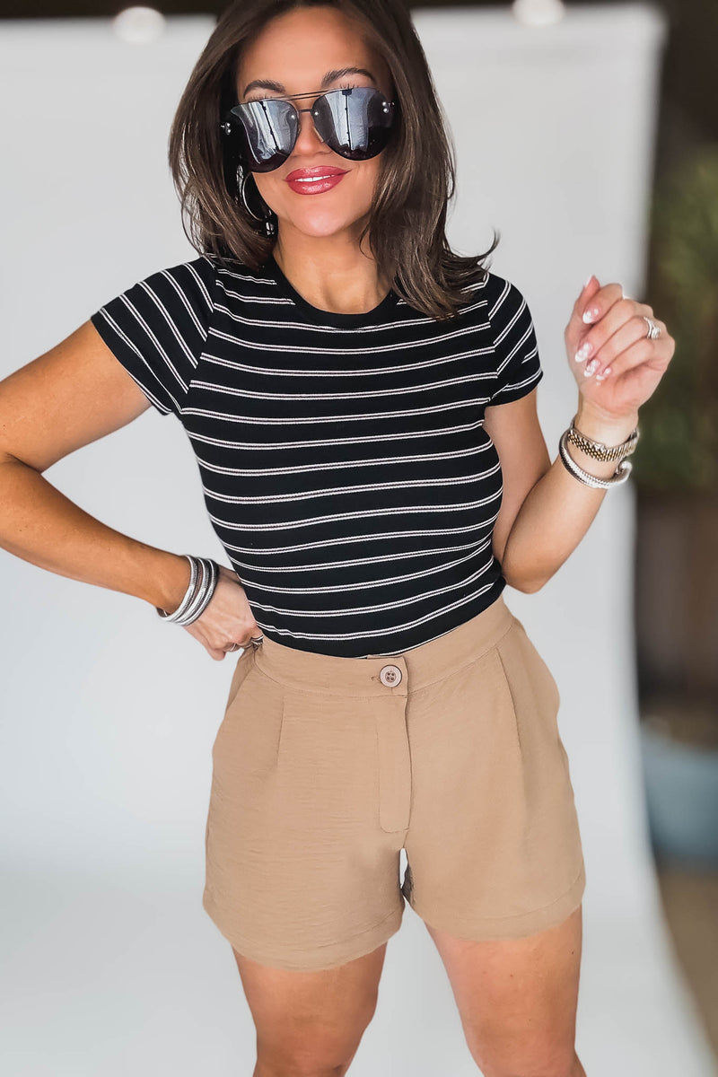 Black Ribbed Stripped Baby Tee