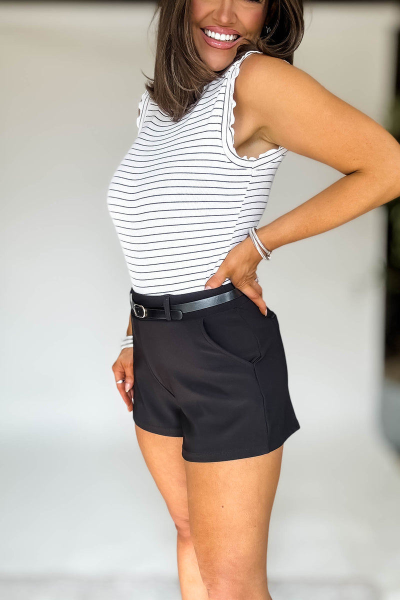 Scuba Pocket Black Shorts With Belt