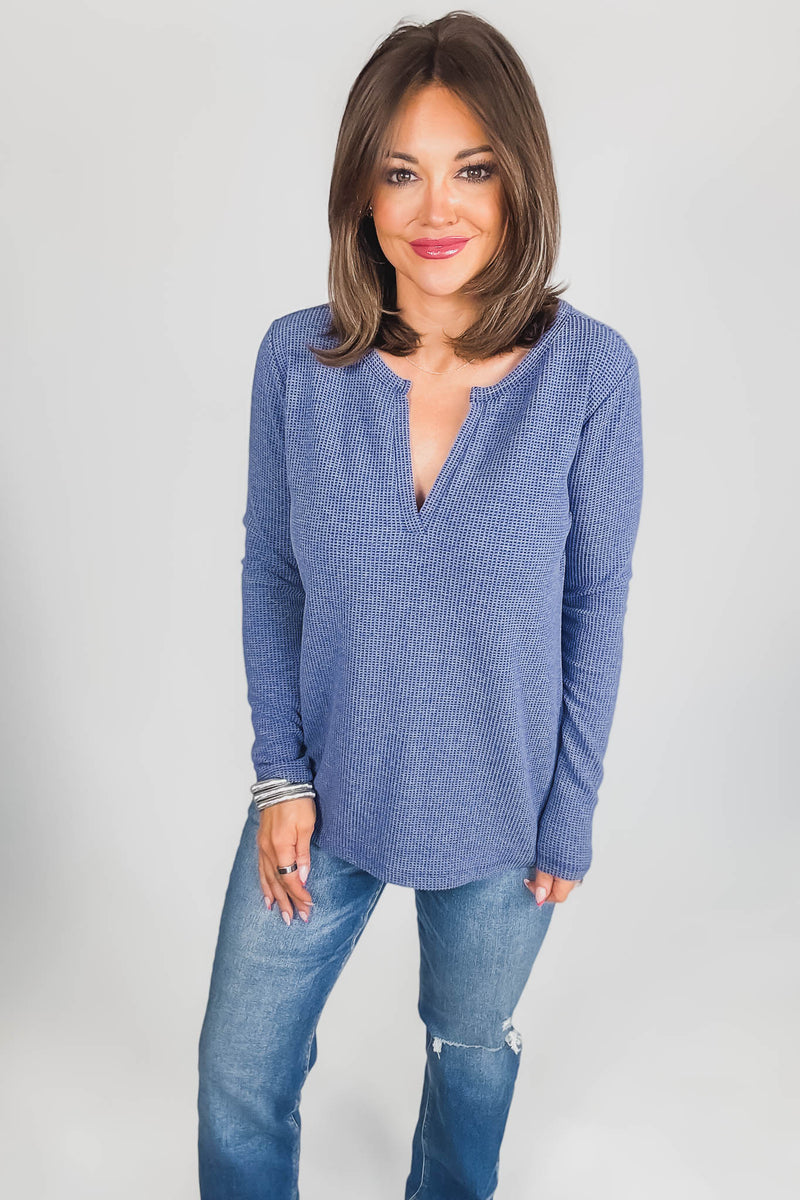 Long Sleeve Denim Baby Waffle Top