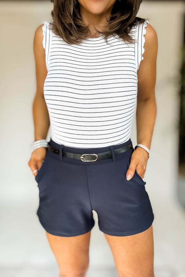 Scuba Pocket Navy Shorts With Belt