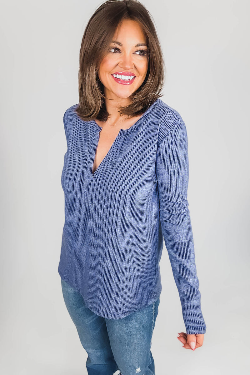 Long Sleeve Denim Baby Waffle Top