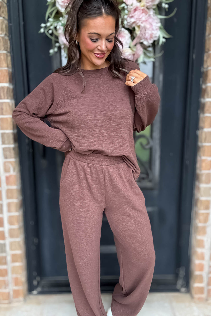 Rewrite Your Story Brown Slub Long Sleeve Top