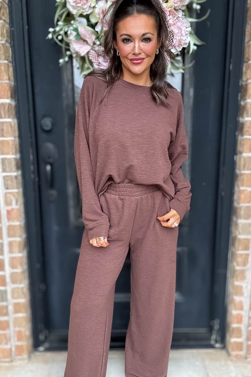 Rewrite Your Story Brown Slub Long Sleeve Top