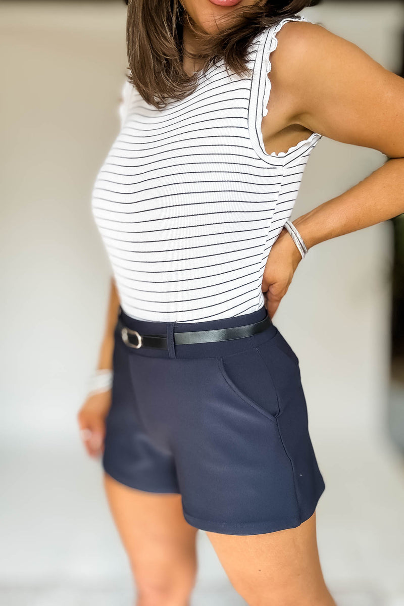 Scuba Pocket Navy Shorts With Belt