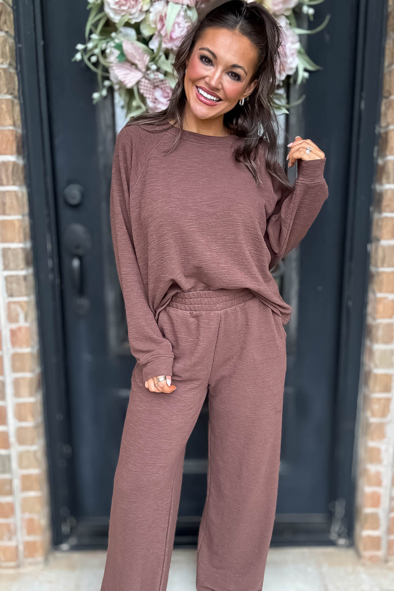 Rewrite Your Story Brown Slub Long Sleeve Top