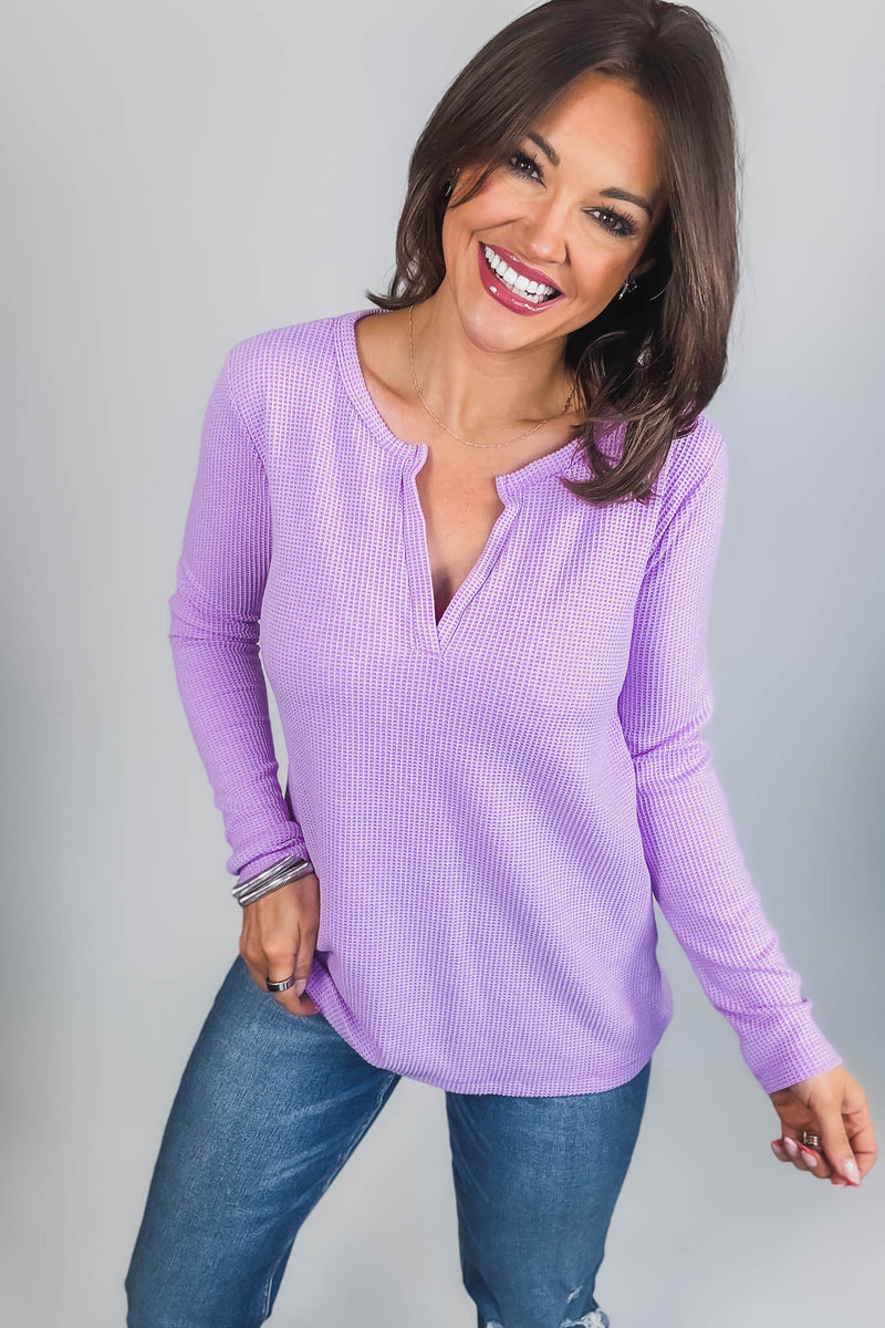 Long Sleeve Lavender Baby Waffle Top
