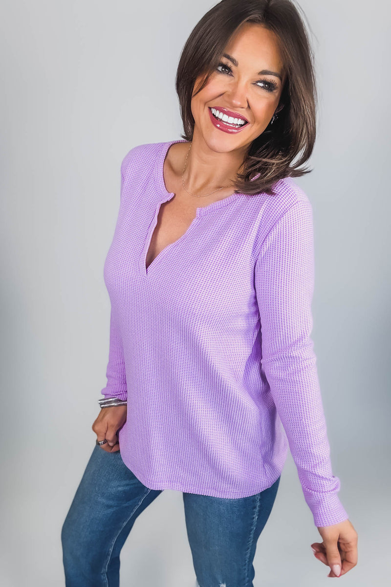 Long Sleeve Lavender Baby Waffle Top
