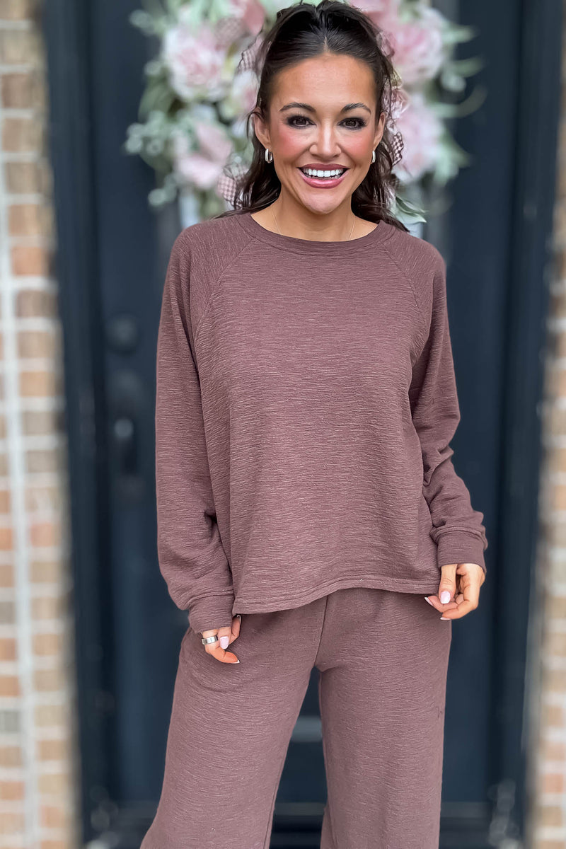 Rewrite Your Story Brown Slub Long Sleeve Top