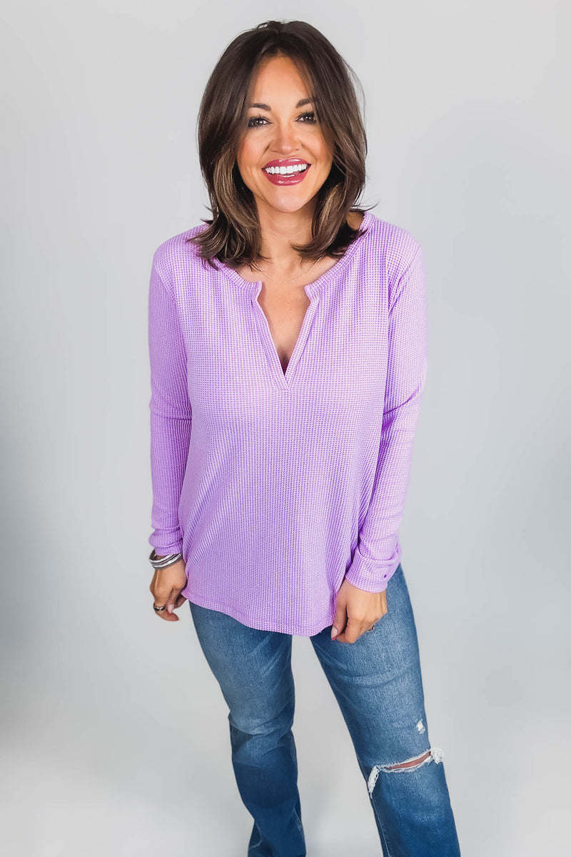 Long Sleeve Lavender Baby Waffle Top