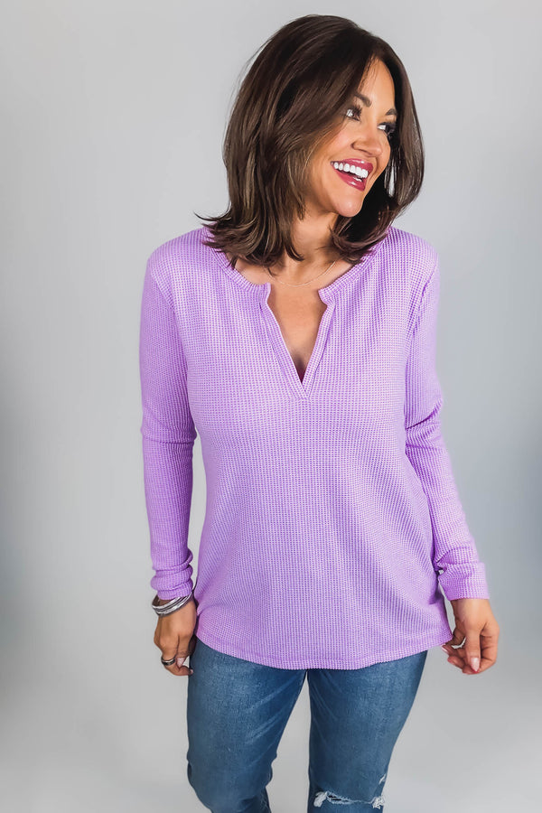 Long Sleeve Lavender Baby Waffle Top