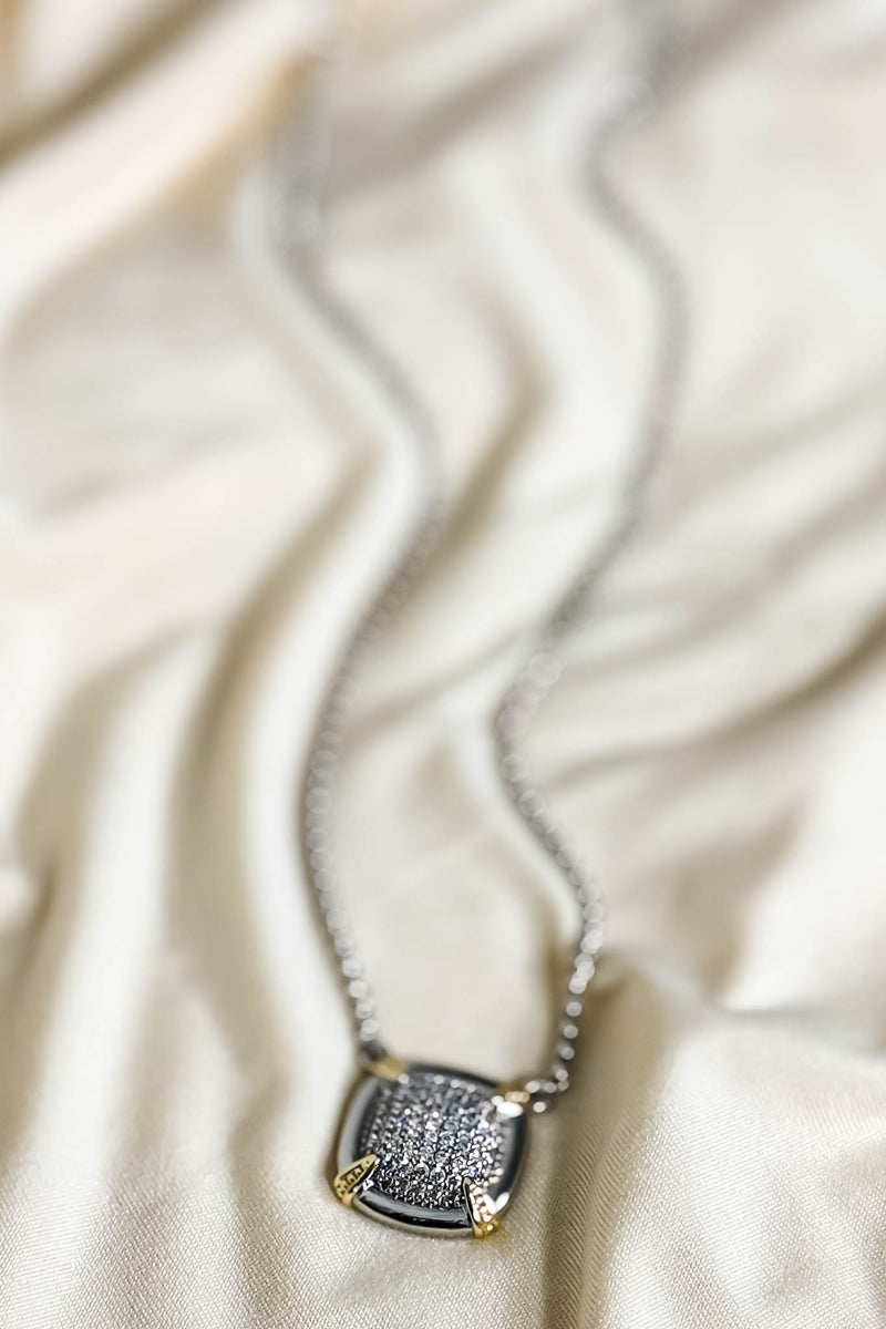 14K Gold Plated CZ Stone Paved Square Necklace