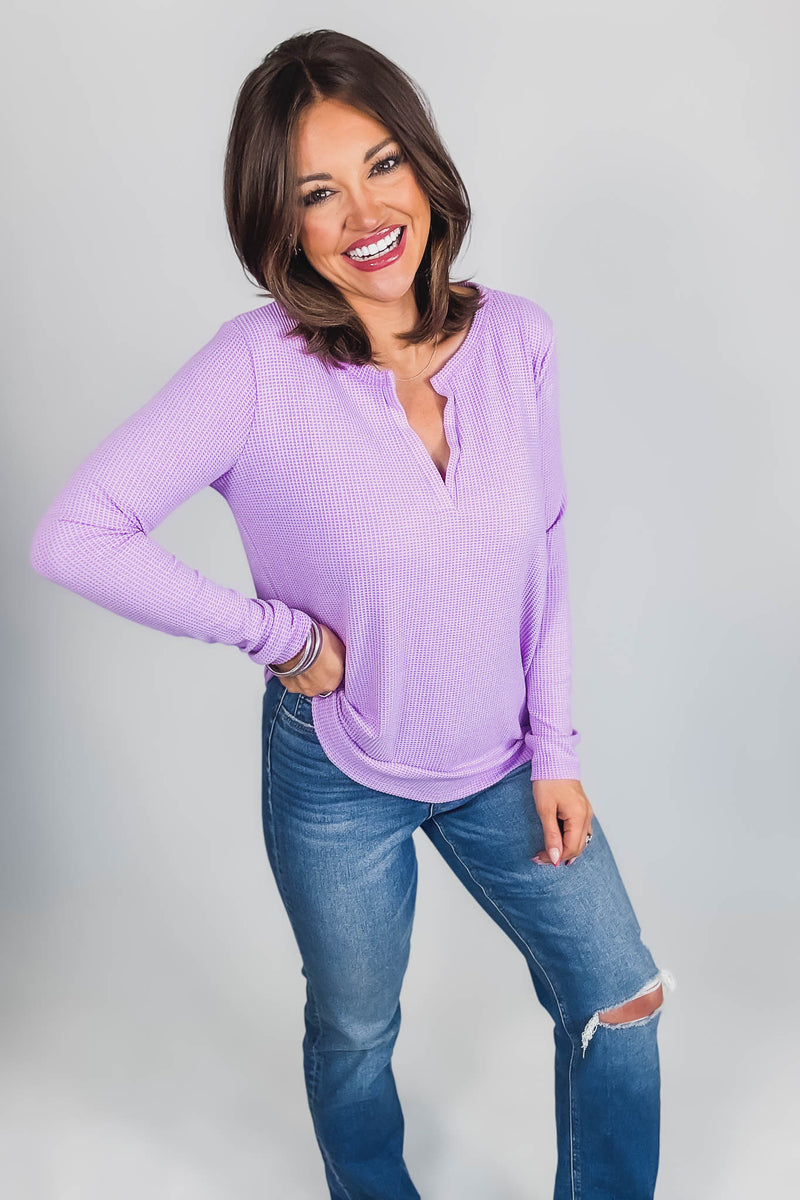 Long Sleeve Lavender Baby Waffle Top