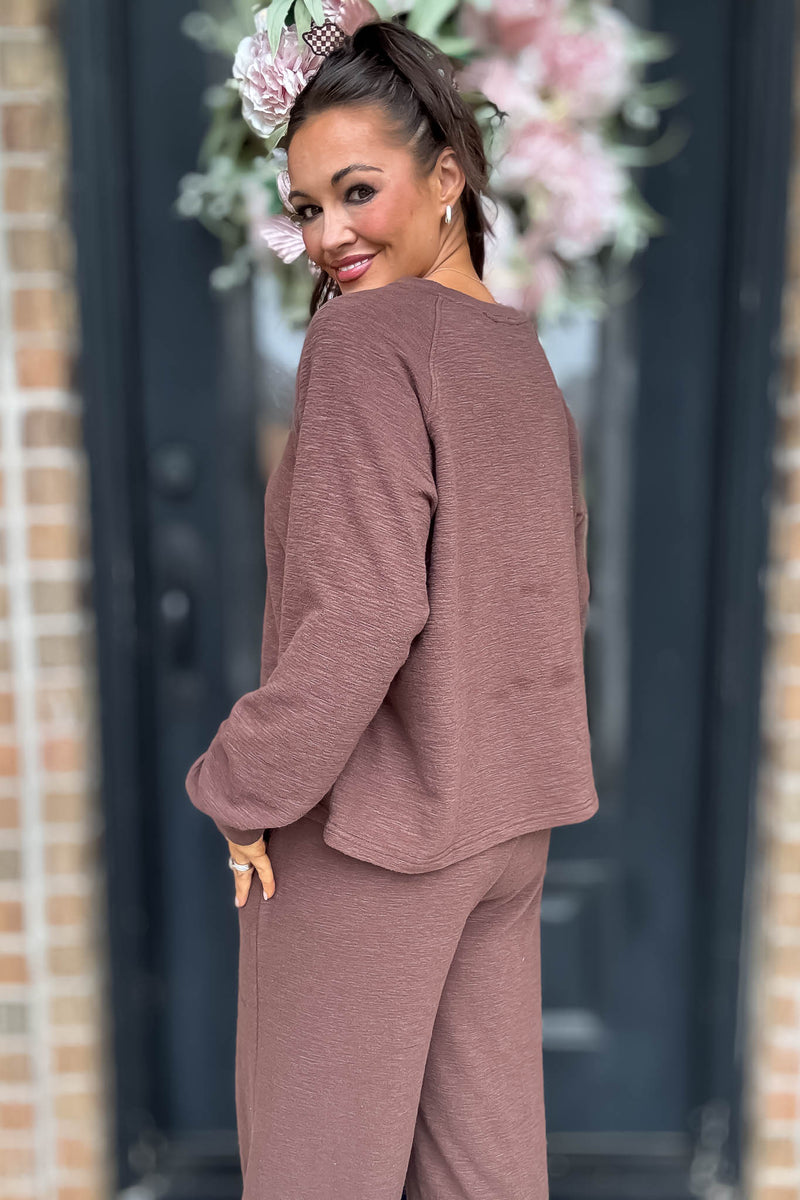 Rewrite Your Story Brown Slub Long Sleeve Top