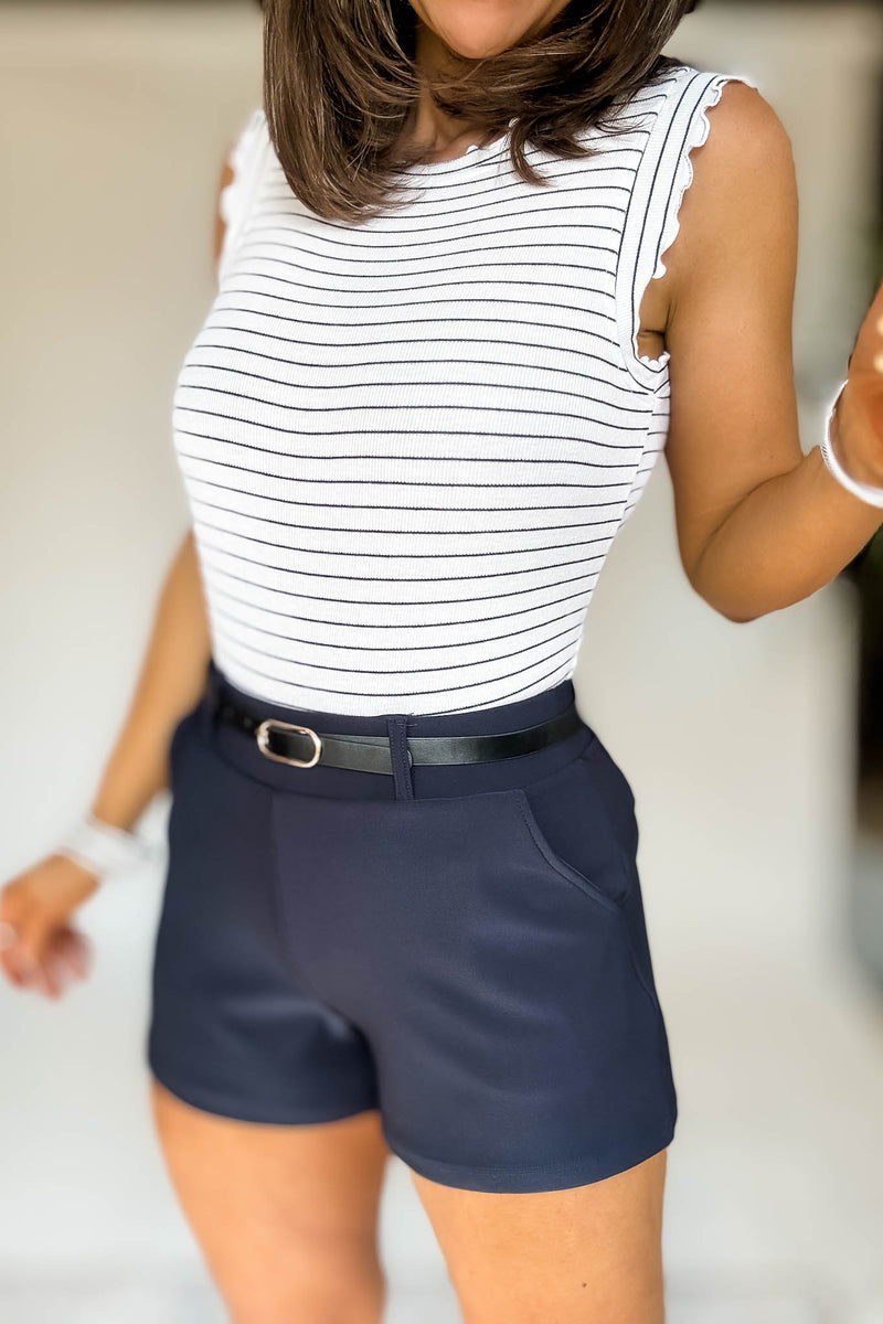 Scuba Pocket Navy Shorts With Belt