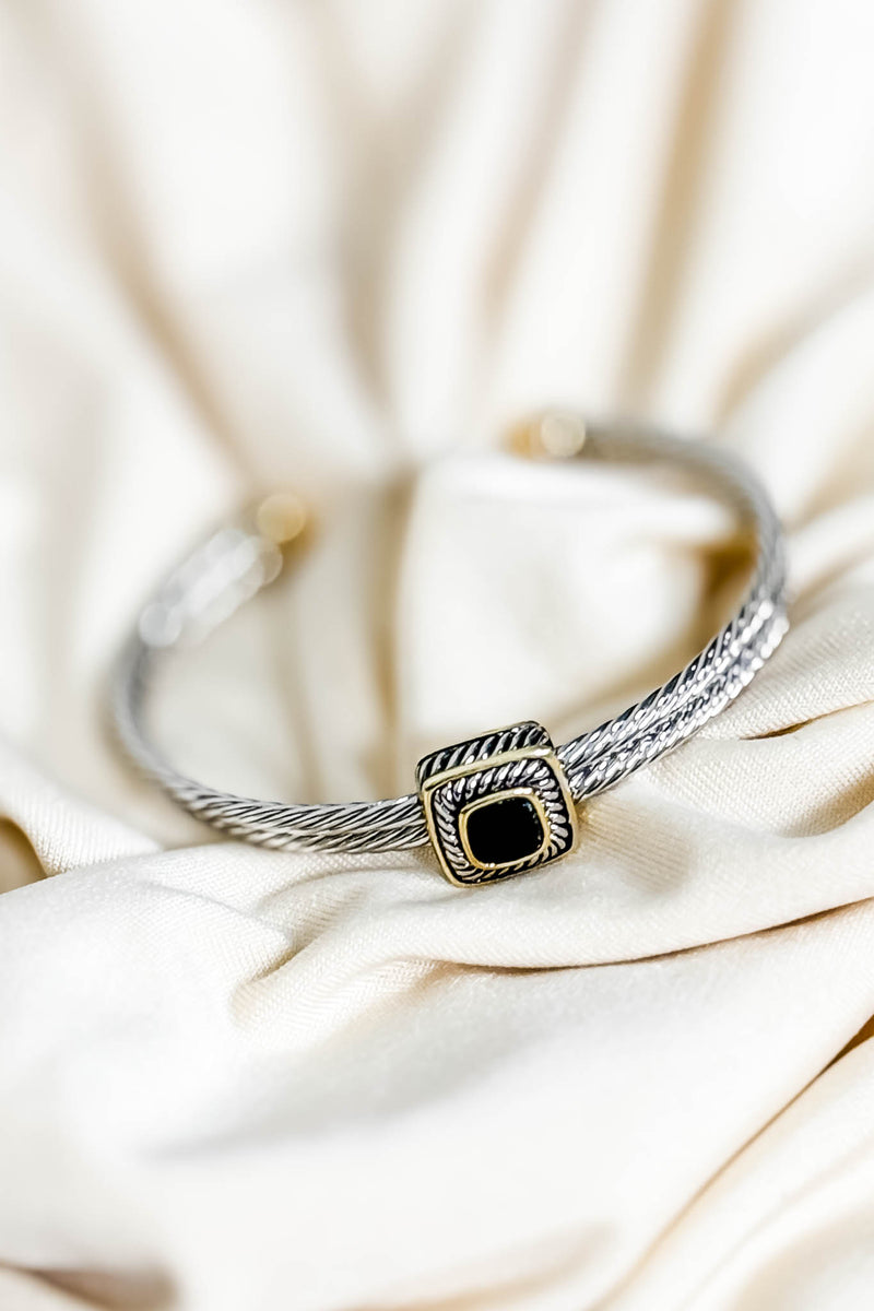 Cushion Cut Black Double Cable Fashion Cuff Bracelet