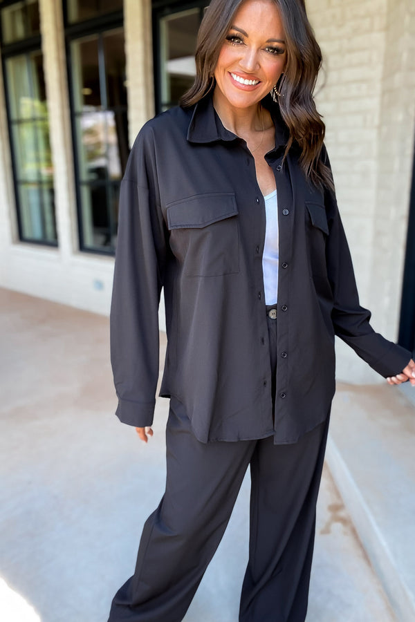Start A Conversation Black Button Down Top