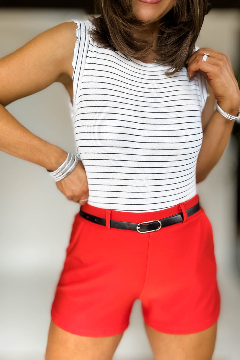 Scuba Pocket Flaming Red Shorts With Belt