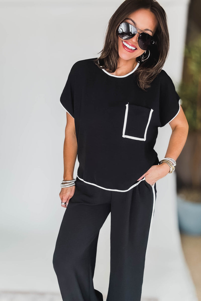 Black And White Contrast Front Pocket Airflow Top