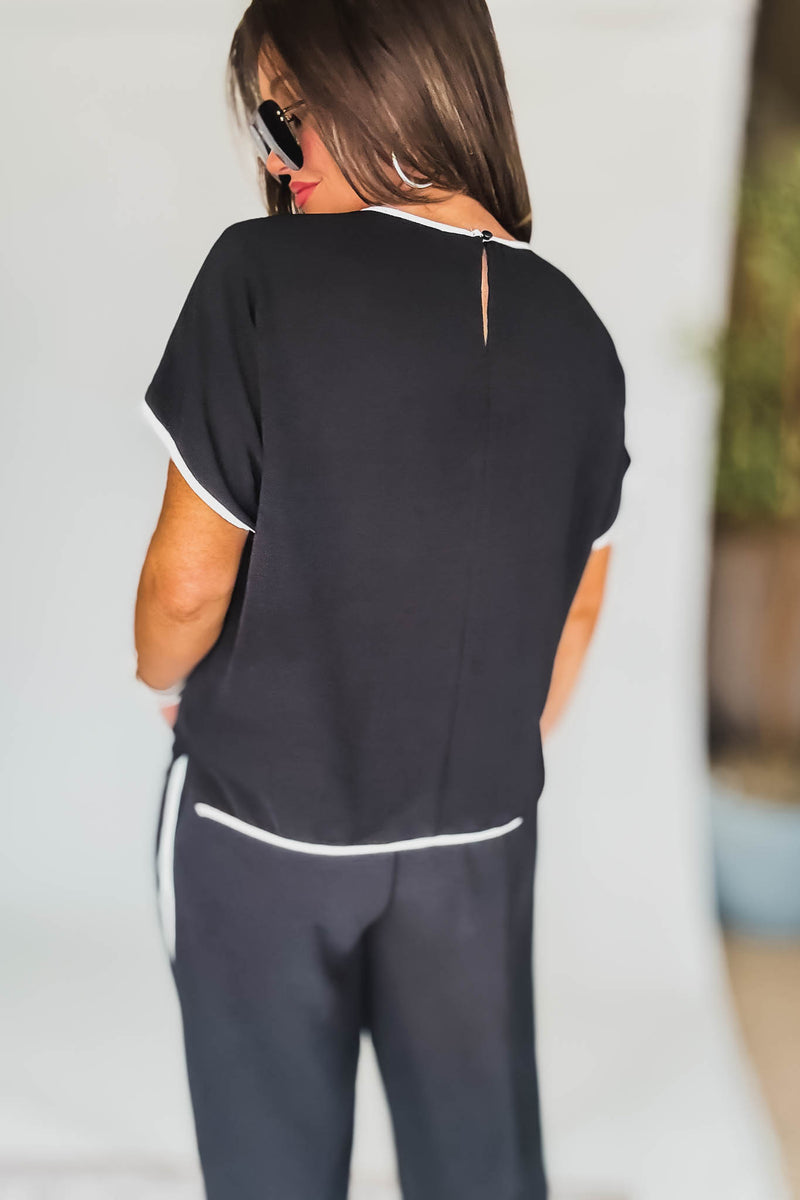 Black And White Contrast Front Pocket Airflow Top