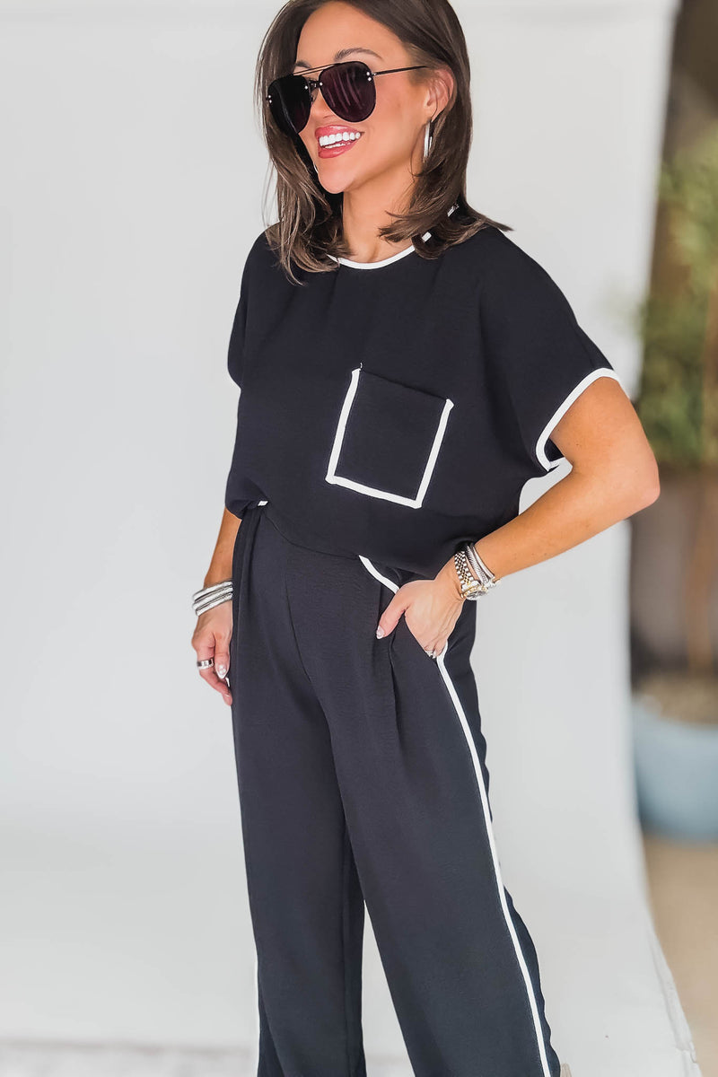Black And White Contrast Front Pocket Airflow Top